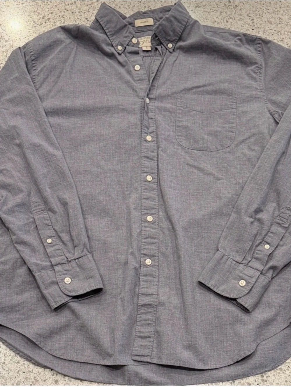 J. Crew Men's Button-Down Shirt - Heathered Blue/Grey 100% Cotton Mens Large